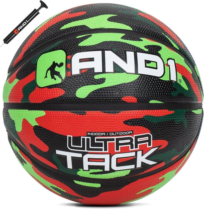 AND1 Ultra Grip Advanced Premium Rubber Basketball (Deflated w/Pump Included): Official Regulation Size 7 (29.5â€) Streetball, Made for Indoor/Outdoor Basketball Games, Red/Green - Image 1